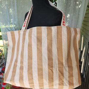 Stylish Tan and Cream Striped Tote Bag